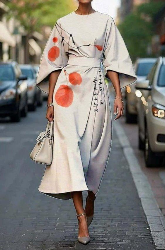 Aria | Midi Dress Kimono Sleeve Belted Floral Embroidered