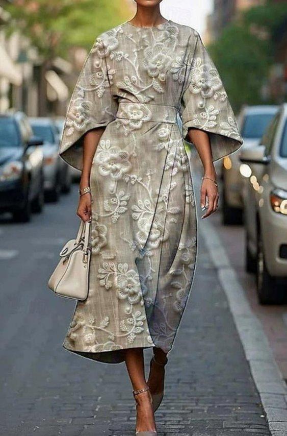 Aria | Midi Dress Kimono Sleeve Belted Floral Embroidered