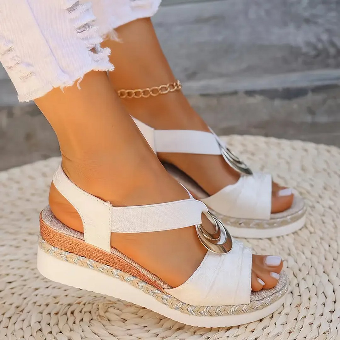 Ariana | Women’s Buckle Detail Espadrilles Wedge Sandals With Elastic Strap