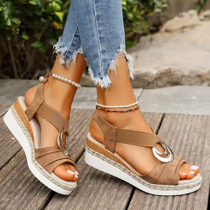 Ariana | Women’s Buckle Detail Espadrilles Wedge Sandals With Elastic Strap