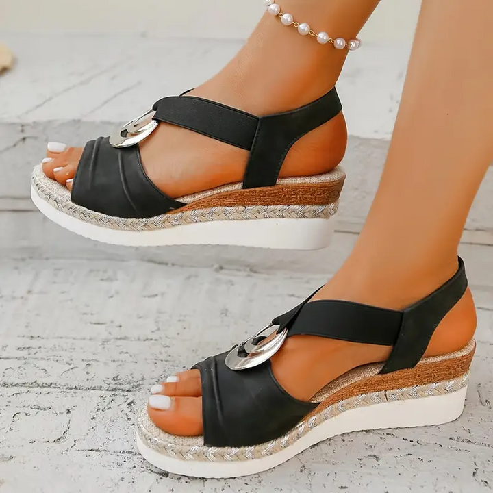 Ariana | Women’s Buckle Detail Espadrilles Wedge Sandals With Elastic Strap