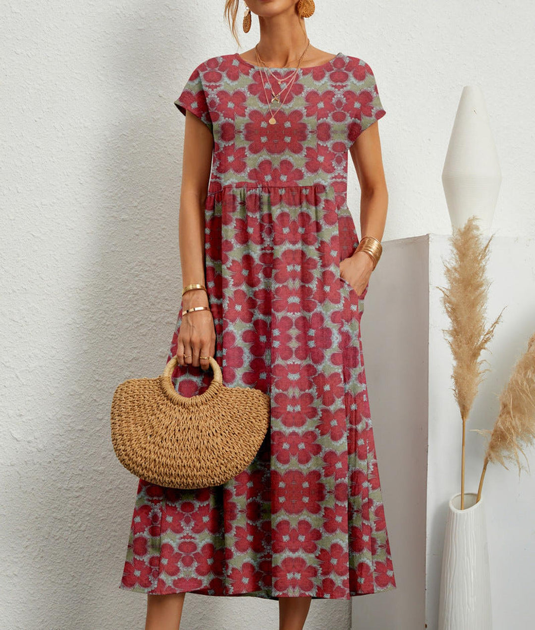 Ariana | Women's Patterned Midi Casual Summer Dress