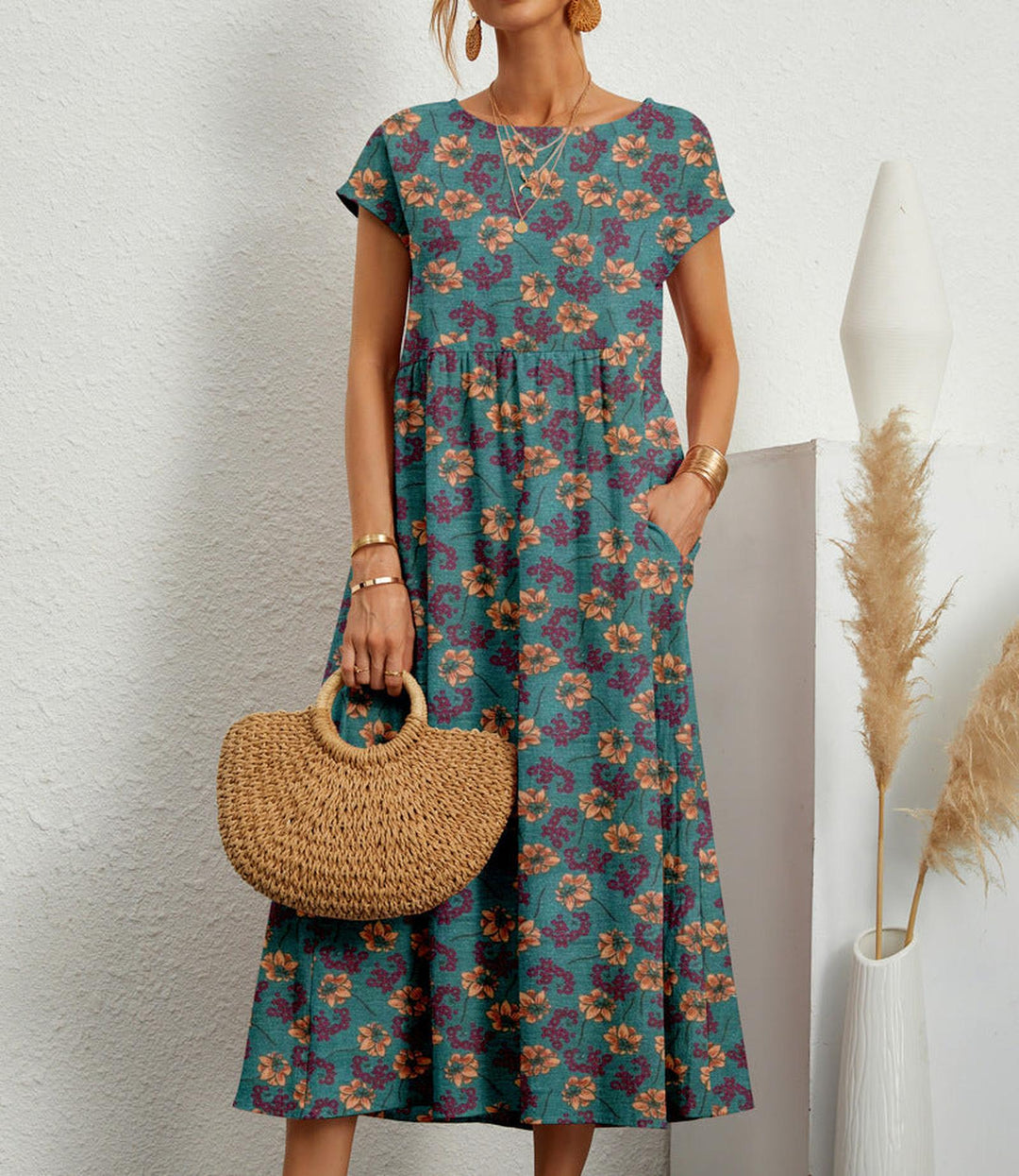 Ariana | Women's Patterned Midi Casual Summer Dress