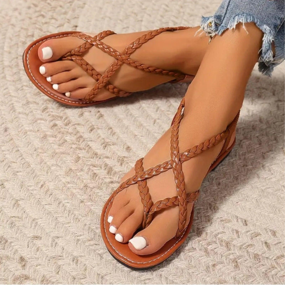 Ashley | Women's Braided Strap Flat Summer Sandals