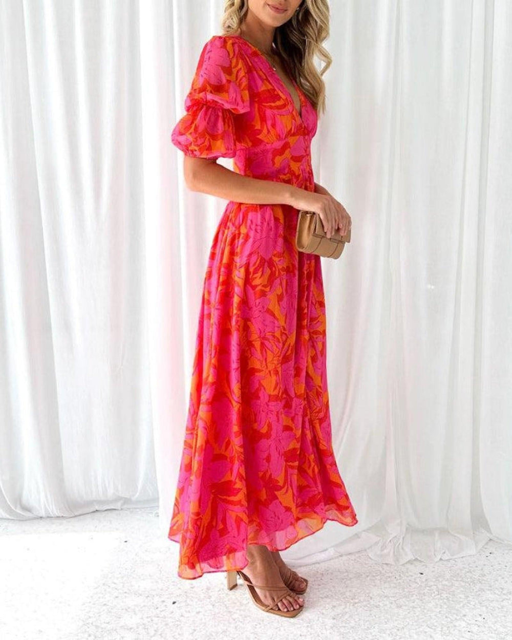 Ashley | Women's Summer Printed Maxi V Neck Dress