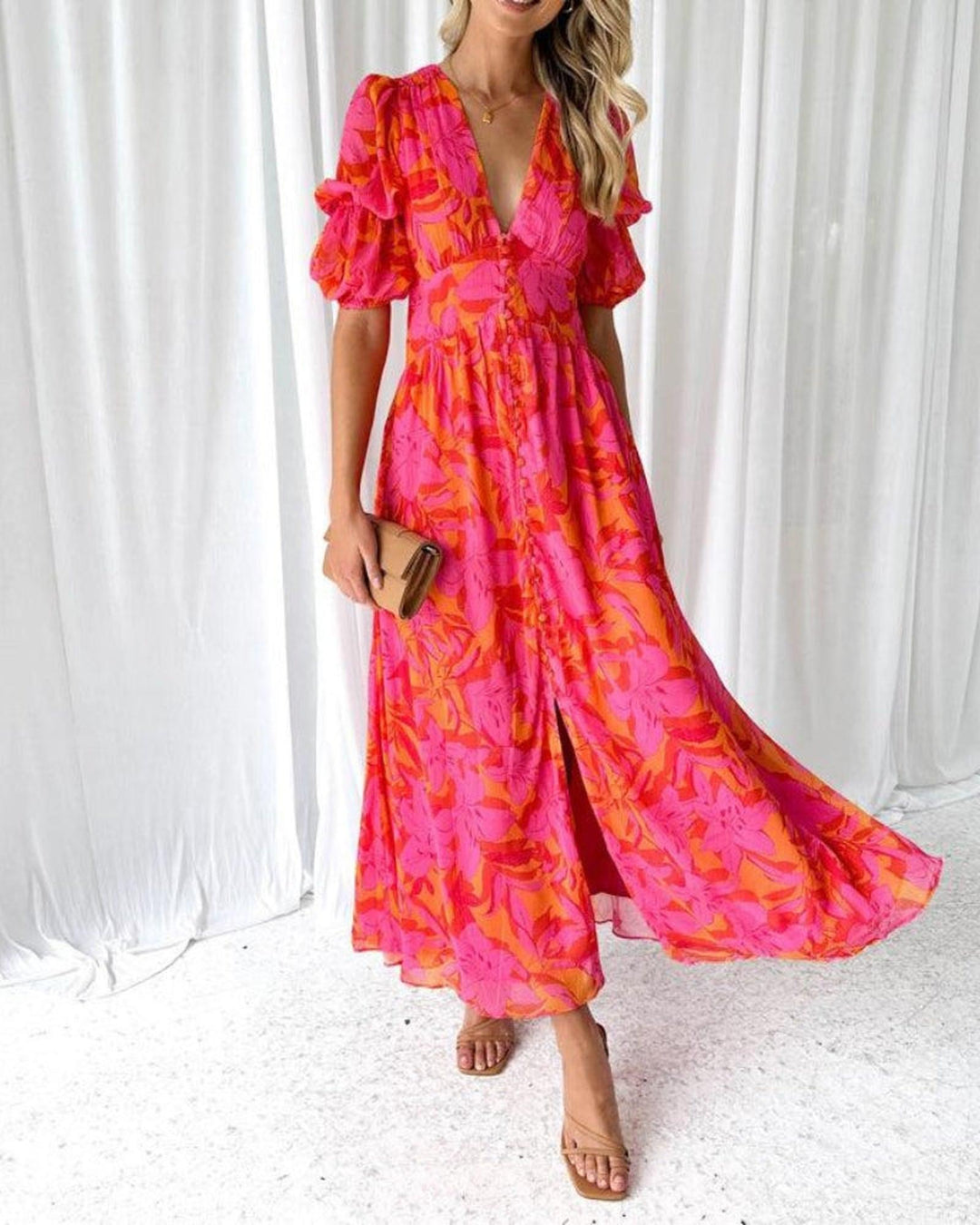 Ashley | Women's Summer Printed Maxi V Neck Dress