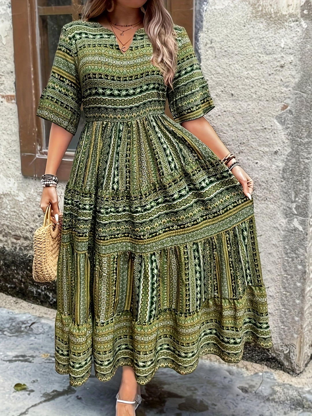 Audrey | Women’s Boho Printed Flowy Midi Dress