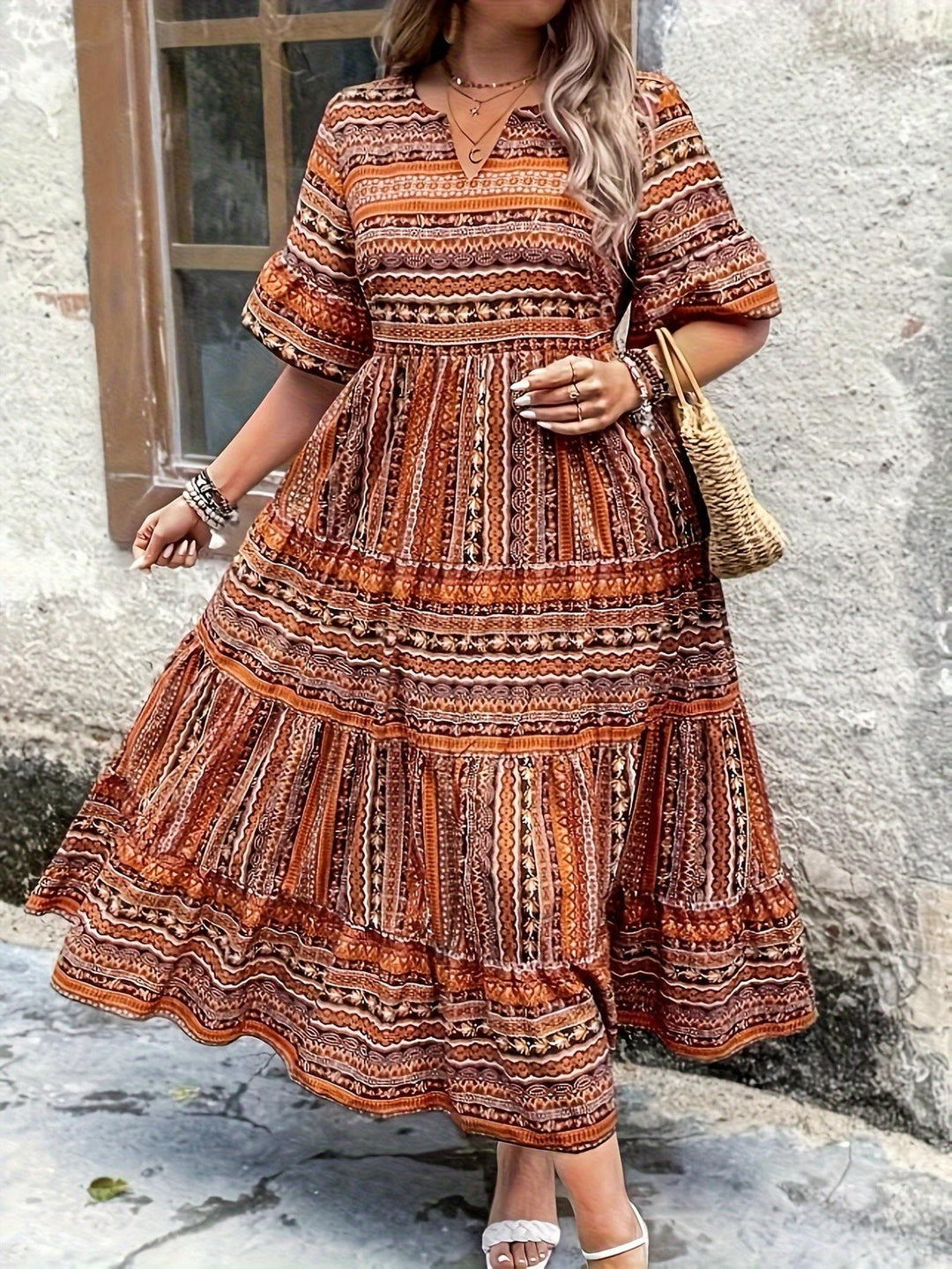 Audrey | Women’s Boho Printed Flowy Midi Dress
