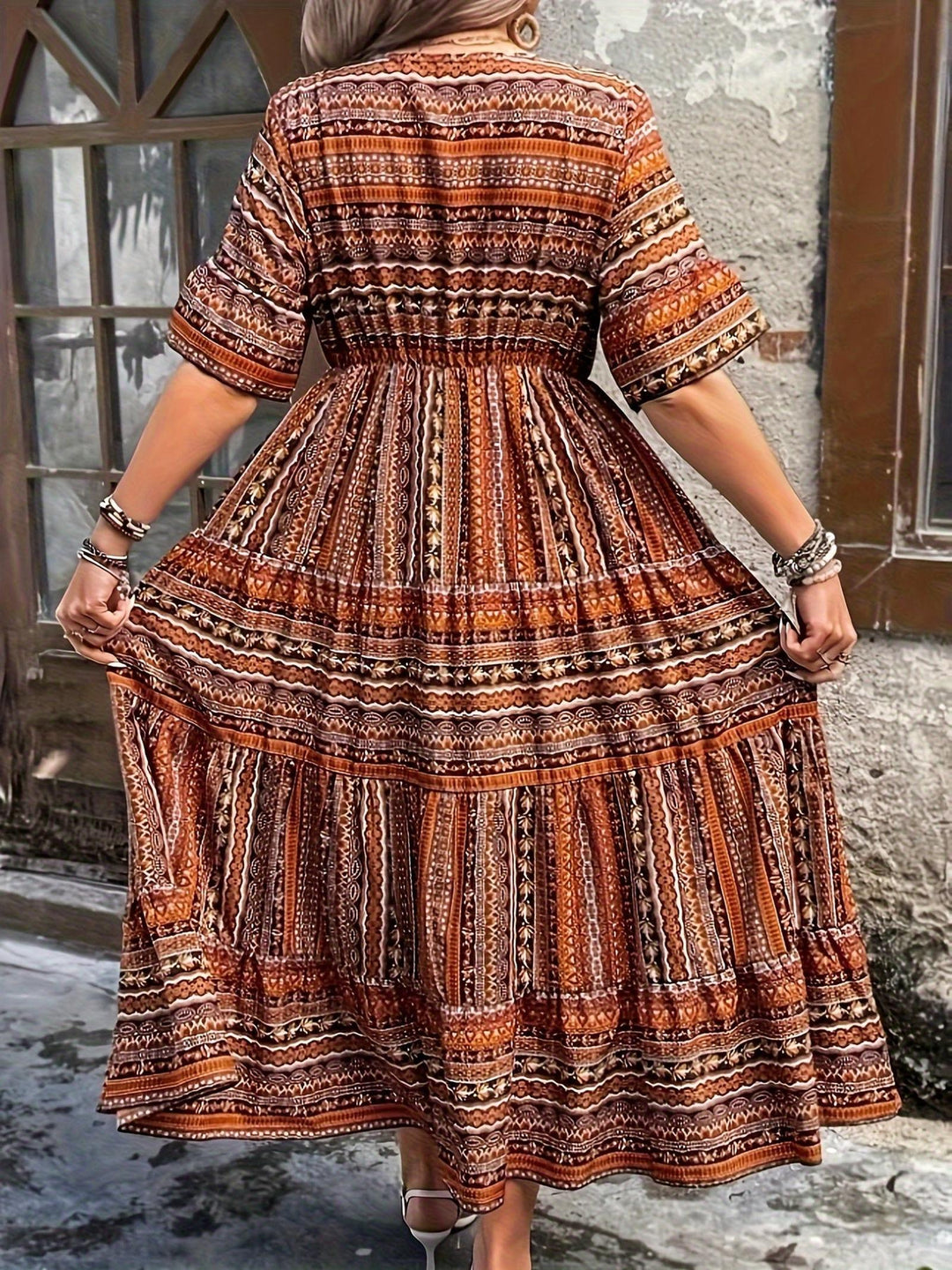 Audrey | Women’s Boho Printed Flowy Midi Dress