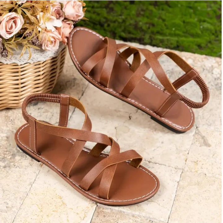 Audrey | Women's Cross Strap Elastic Back Flat Sandals