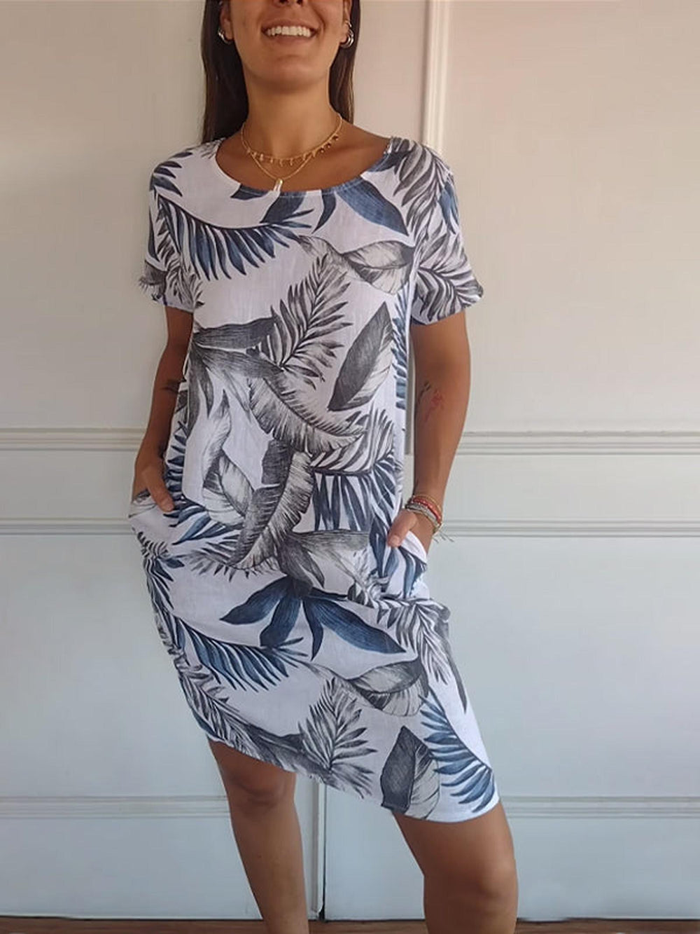 Audrey | Women's Summer Printed Midi Pocket T Shirt Dress