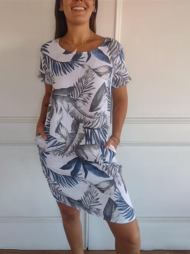 Audrey | Women's Summer Printed Midi Pocket T Shirt Dress