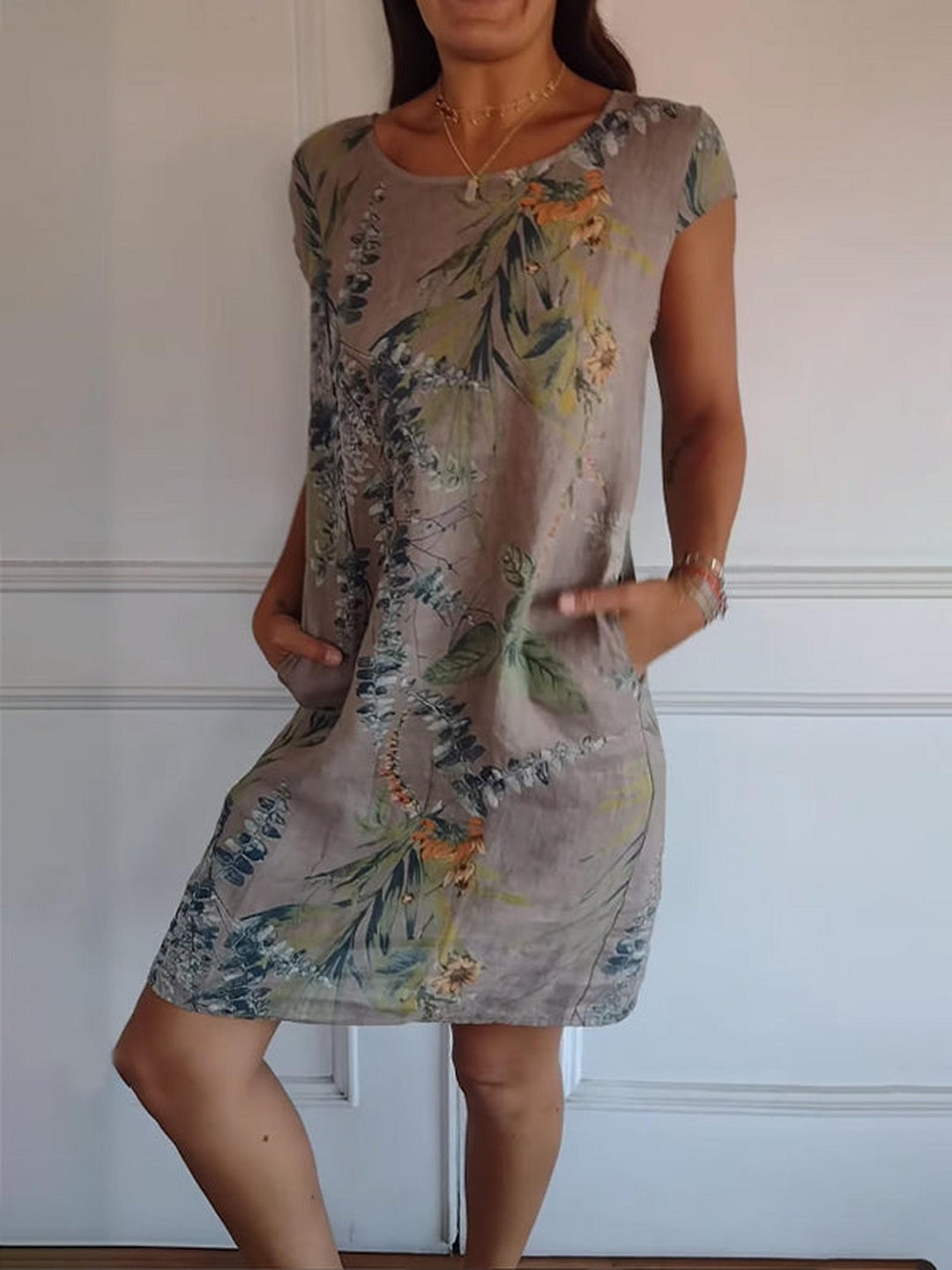 Audrey | Women's Summer Printed Midi Pocket T Shirt Dress
