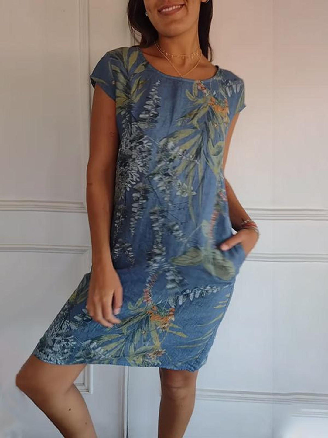 Audrey | Women's Summer Printed Midi Pocket T Shirt Dress