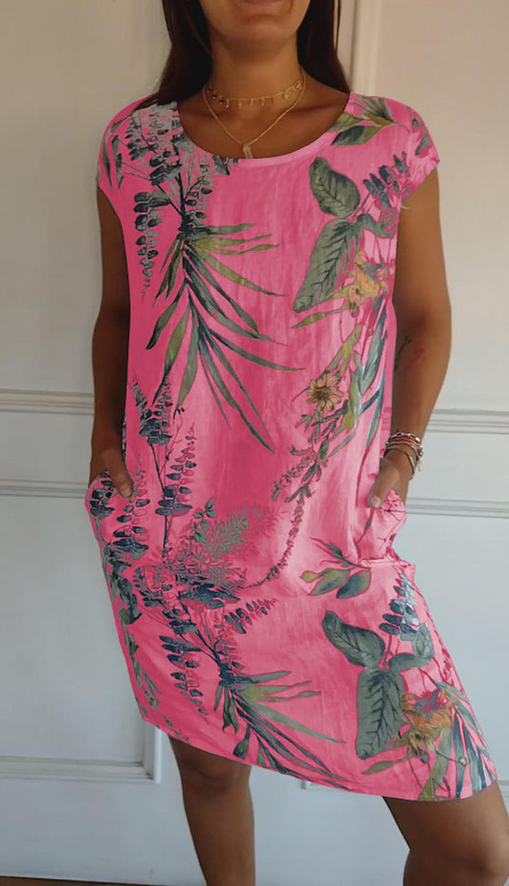 Audrey | Women's Summer Printed Midi Pocket T Shirt Dress
