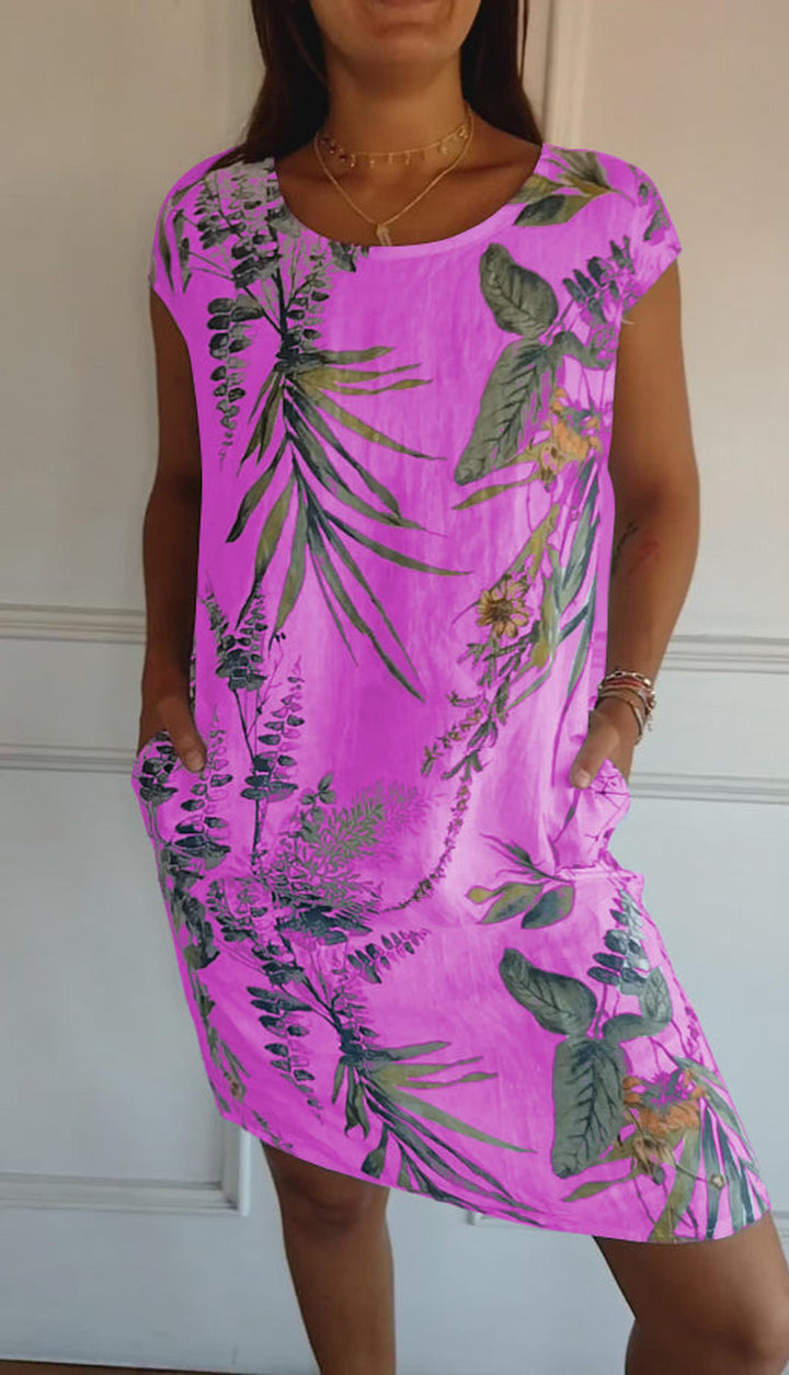 Audrey | Women's Summer Printed Midi Pocket T Shirt Dress