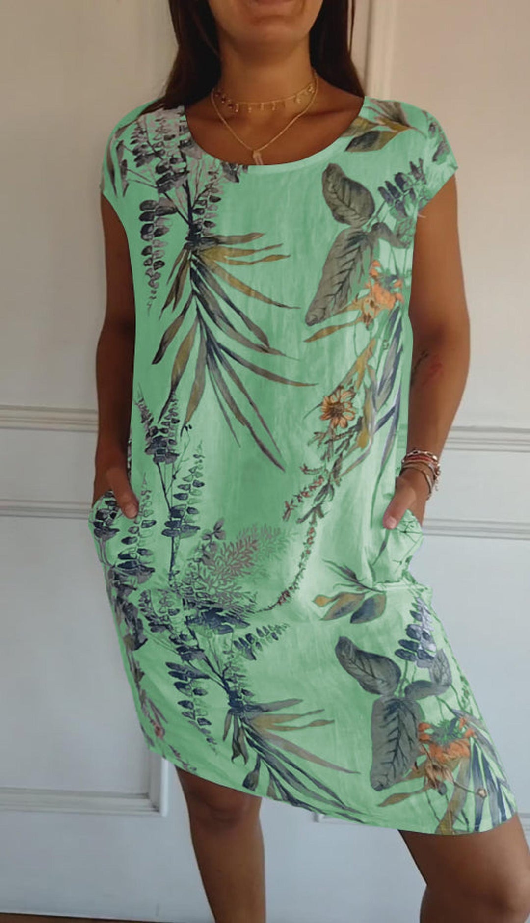 Audrey | Women's Summer Printed Midi Pocket T Shirt Dress