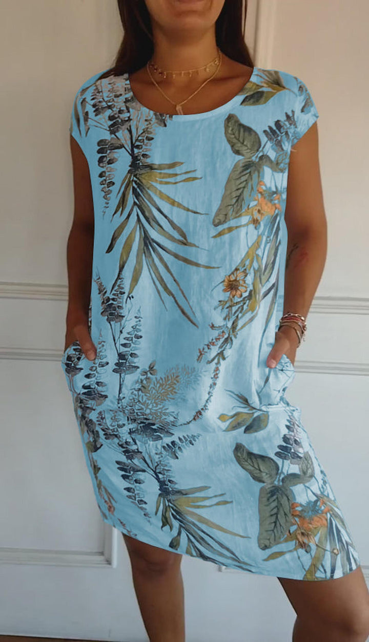 Audrey | Women's Summer Printed Midi Pocket T Shirt Dress