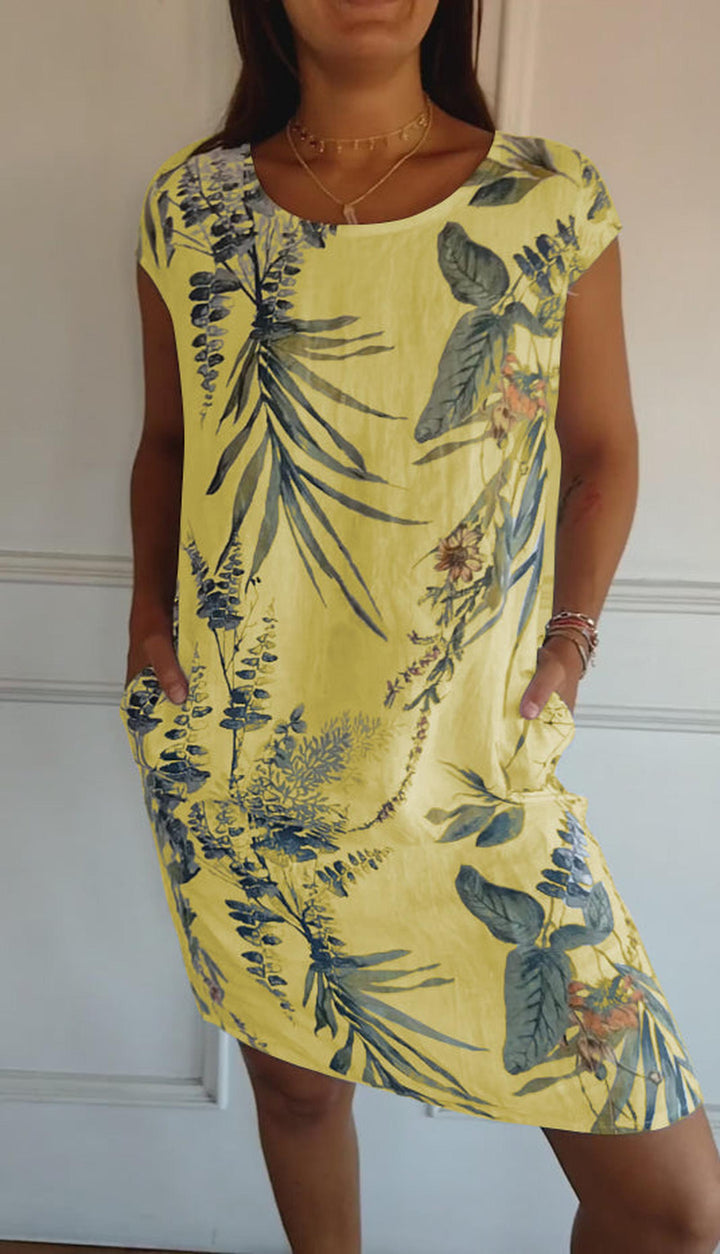 Audrey | Women's Summer Printed Midi Pocket T Shirt Dress