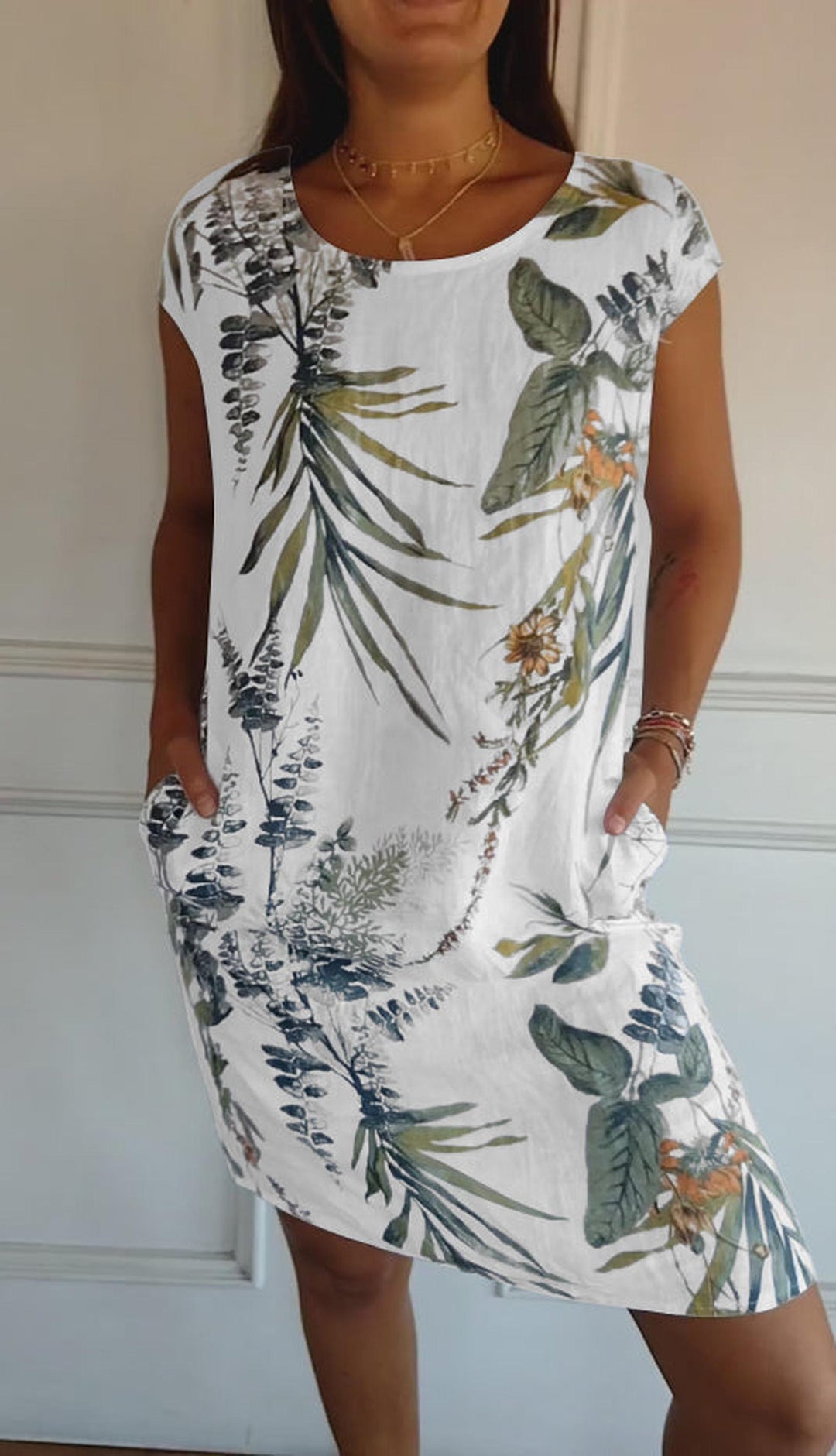 Audrey | Women's Summer Printed Midi Pocket T Shirt Dress