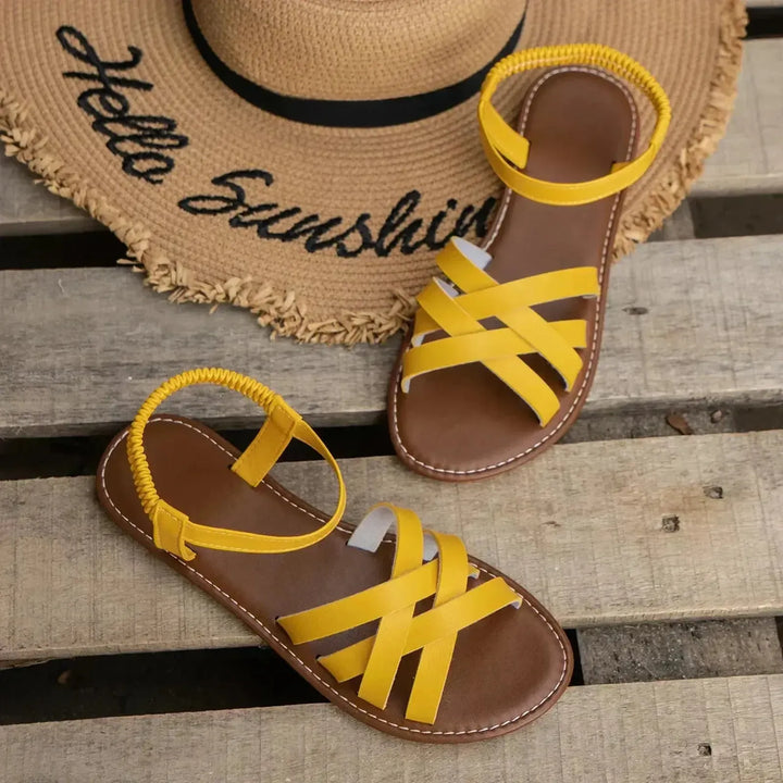 Brianna | Women's Braided Cross Strap Elastic Flat Sandals
