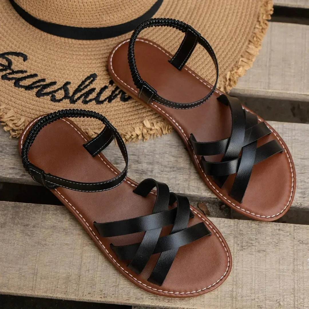 Brianna | Women's Braided Cross Strap Elastic Flat Sandals