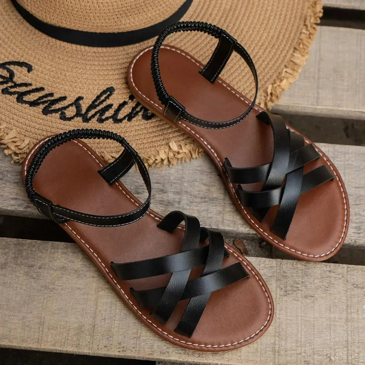 Brianna | Women's Braided Cross Strap Elastic Flat Sandals