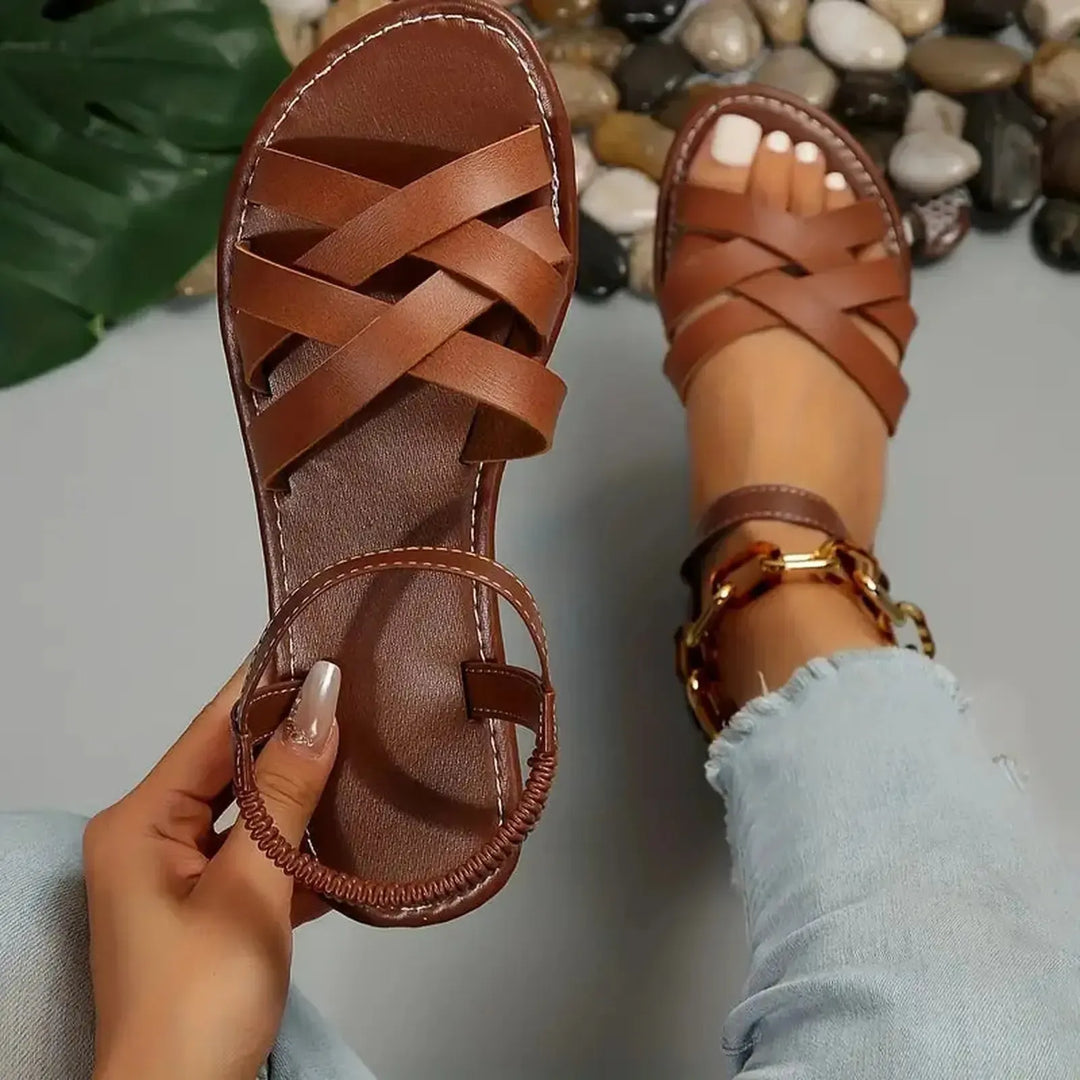 Brianna | Women's Braided Cross Strap Elastic Flat Sandals