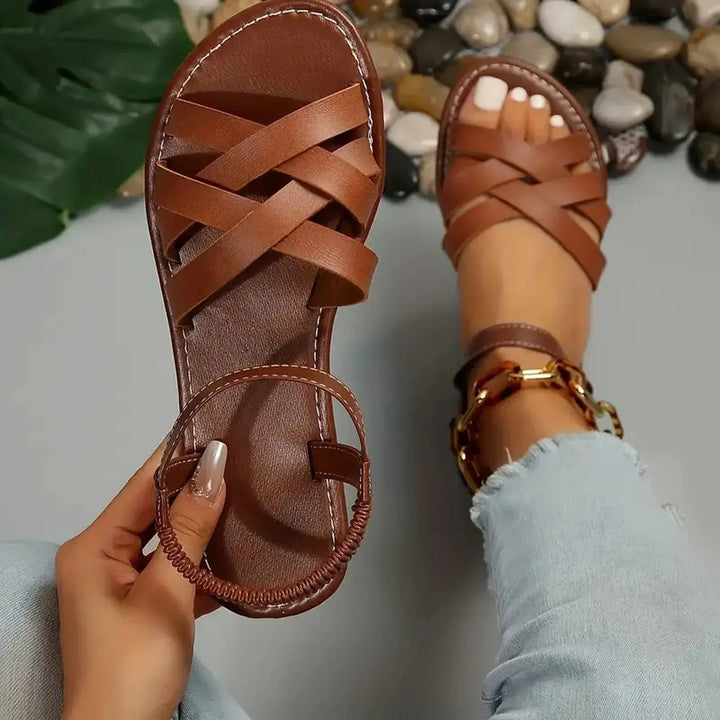 Brianna | Women's Braided Cross Strap Elastic Flat Sandals