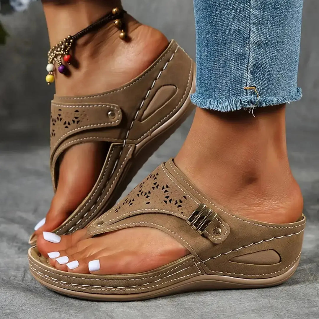 Brooklyn | Women's Laser Cut Comfort Thong Flat Sandals