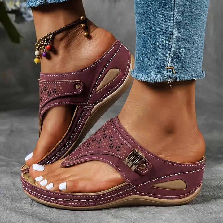 Brooklyn | Women's Laser Cut Comfort Thong Flat Sandals