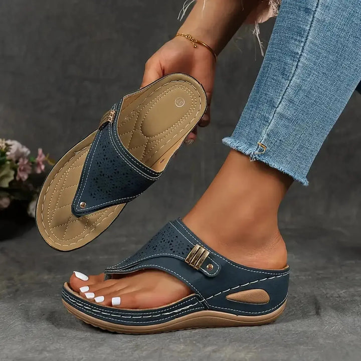 Brooklyn | Women's Laser Cut Comfort Thong Flat Sandals