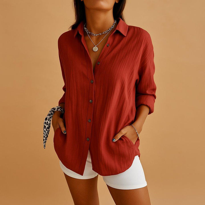 Camila | Linen Button Down Blouse Long Sleeve Relaxed Fit