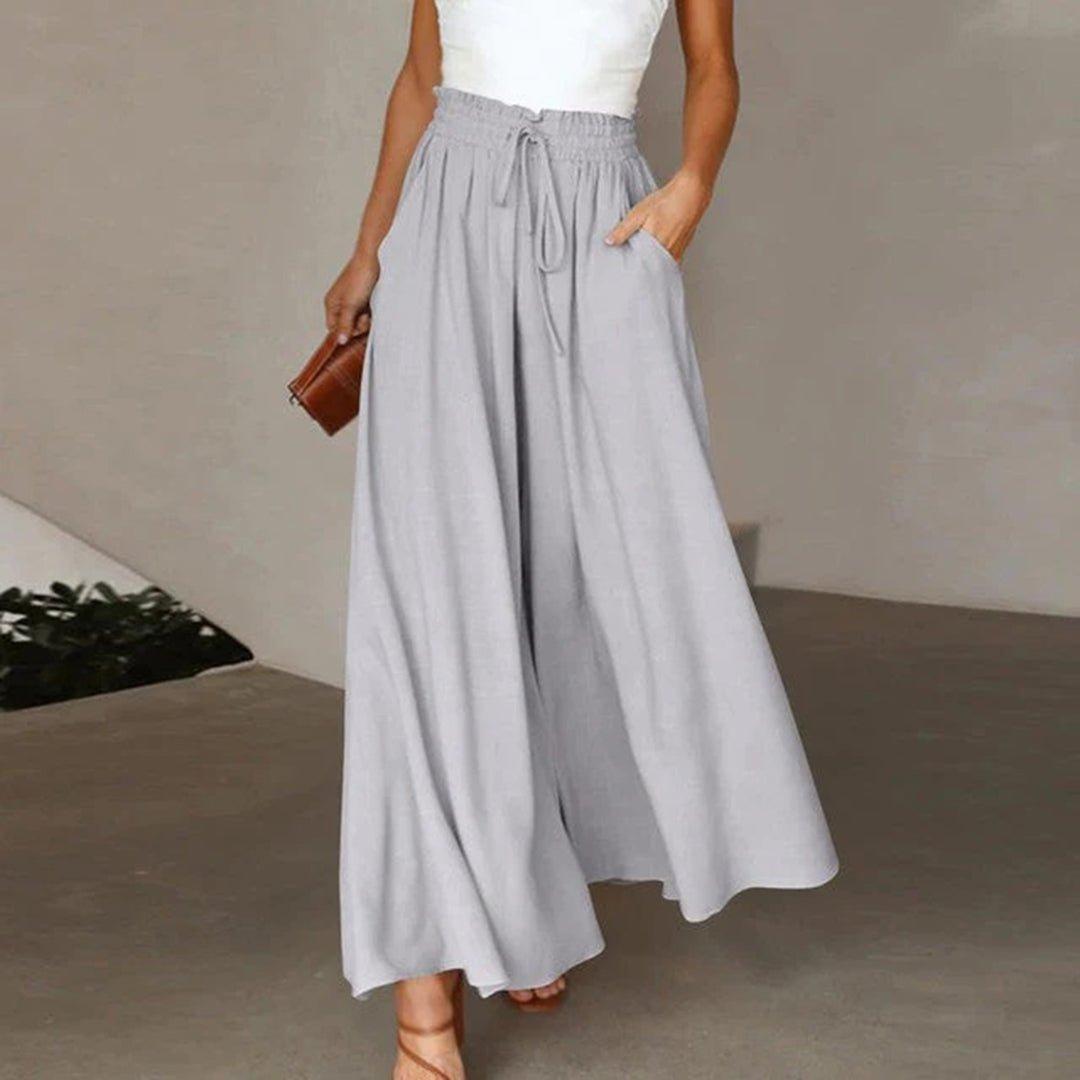 Camila | Linen Wide Leg Pants High Waist Drawstring Pockets A-Line