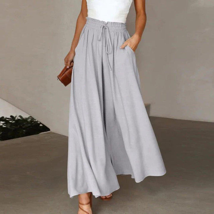 Camila | Linen Wide Leg Pants High Waist Drawstring Pockets A-Line