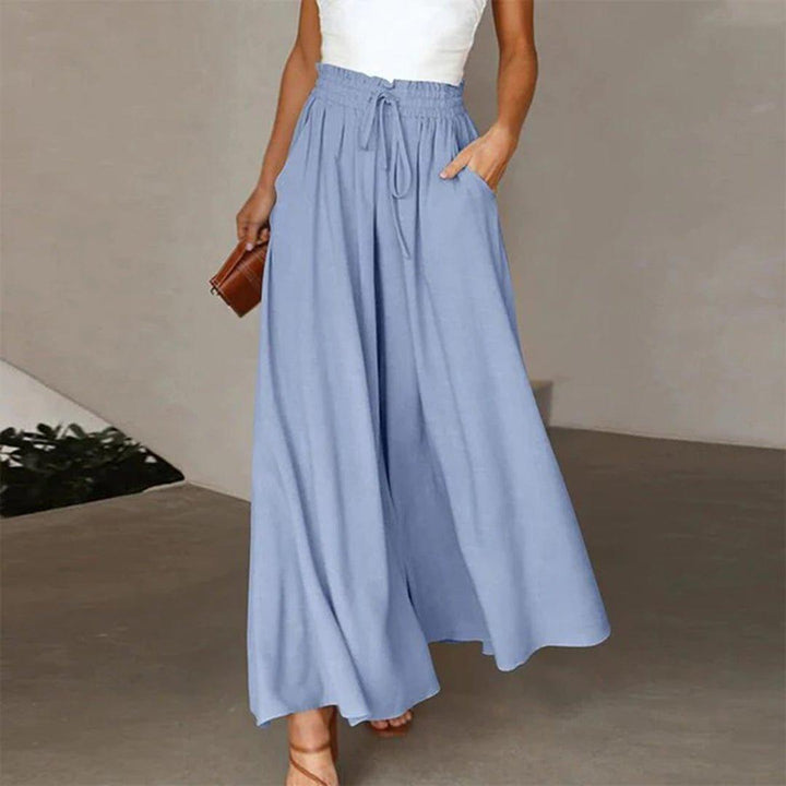 Camila | Linen Wide Leg Pants High Waist Drawstring Pockets A-Line
