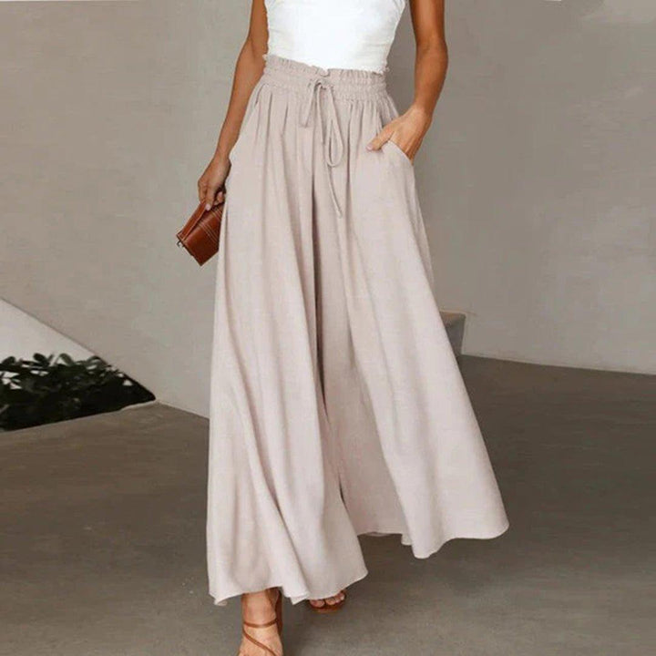 Camila | Linen Wide Leg Pants High Waist Drawstring Pockets A-Line