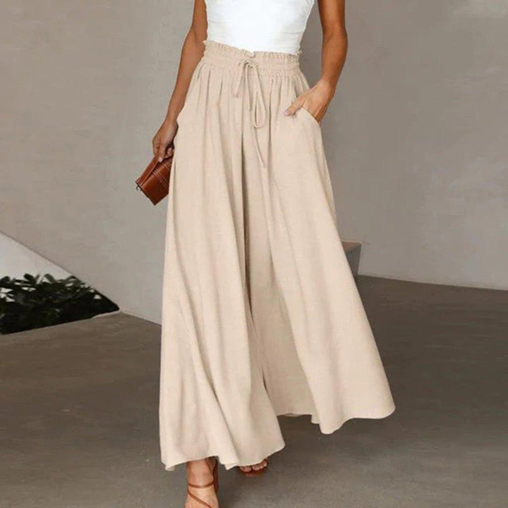 Camila | Linen Wide Leg Pants High Waist Drawstring Pockets A-Line