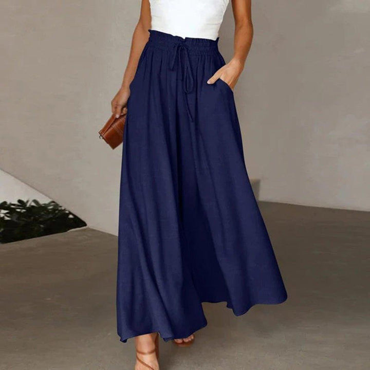 Camila | Linen Wide Leg Pants High Waist Drawstring Pockets A-Line