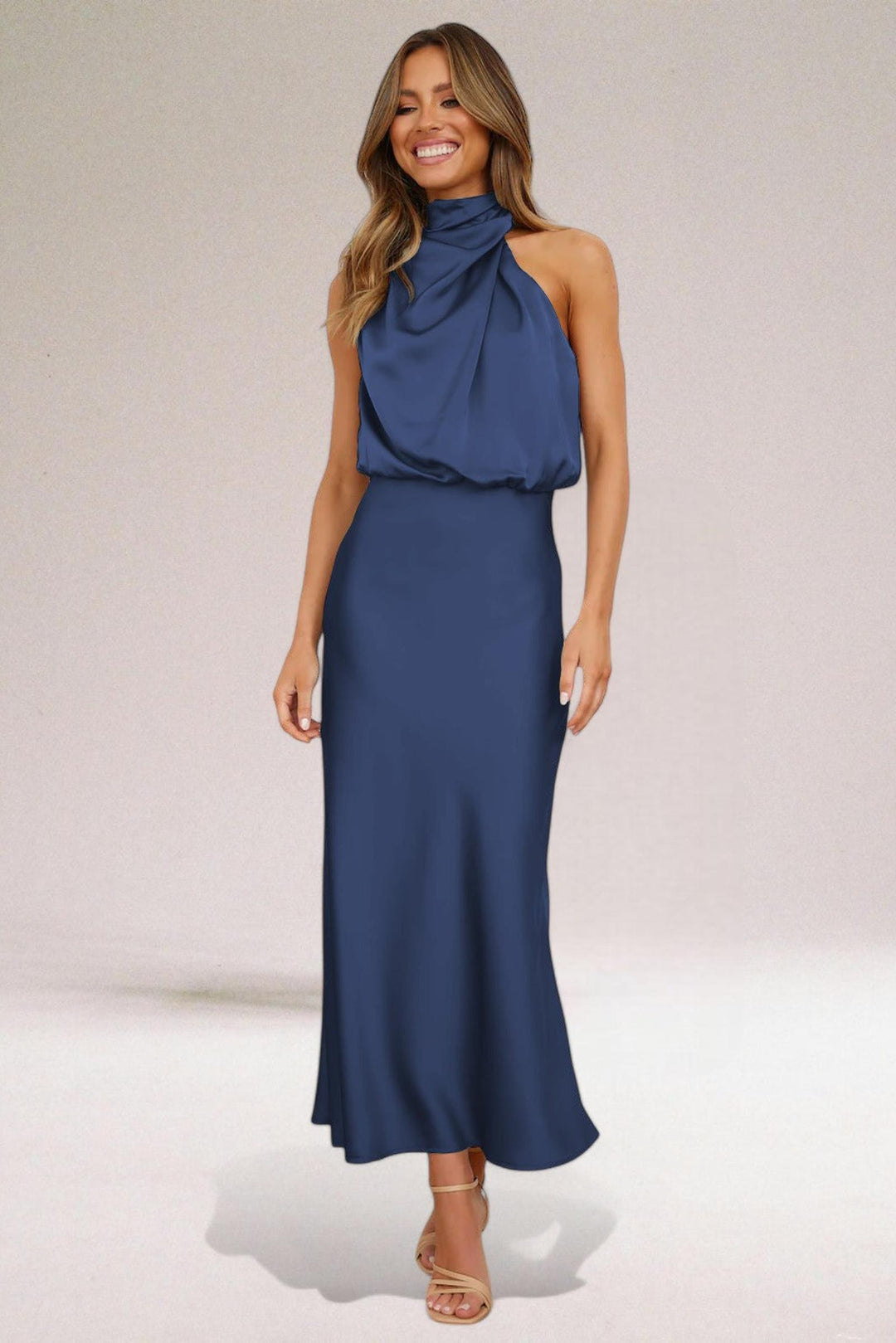 Camille | Women's Summer Maxi Satin Halter Dress
