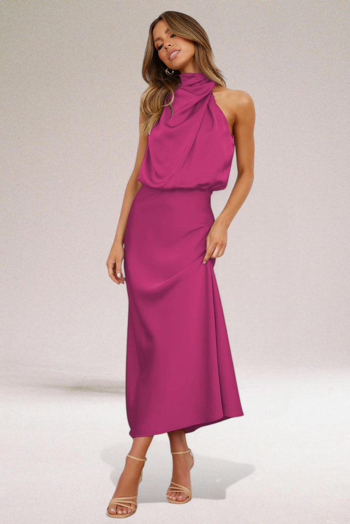 Camille | Women's Summer Maxi Satin Halter Dress