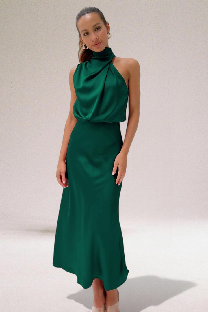 Camille | Women's Summer Maxi Satin Halter Dress