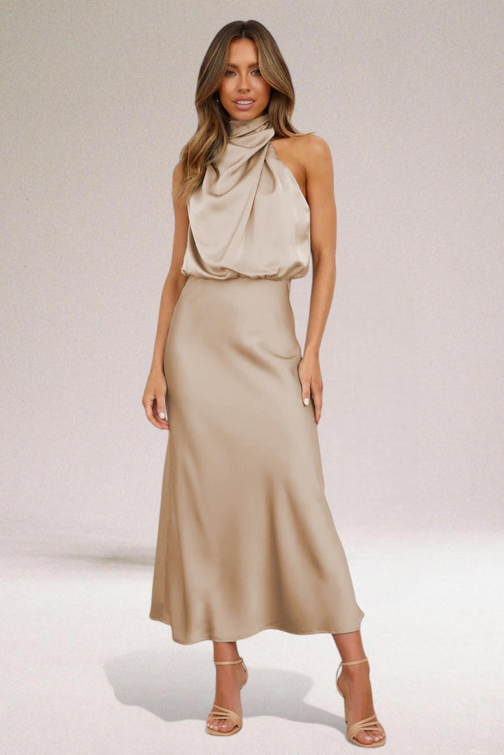 Camille | Women's Summer Maxi Satin Halter Dress