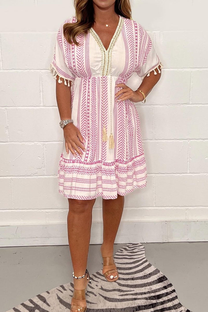 Caroline | Women’s Boho Printed Tassel Mini Dress