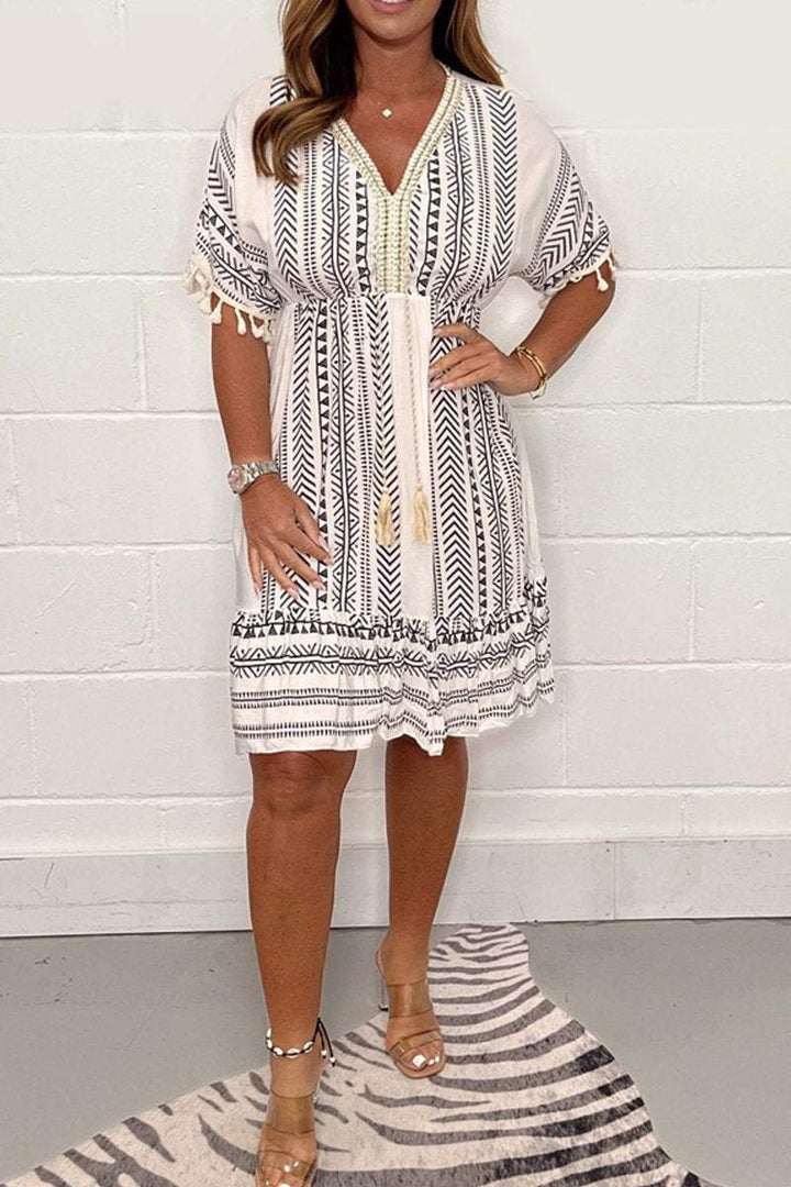 Caroline | Women’s Boho Printed Tassel Mini Dress