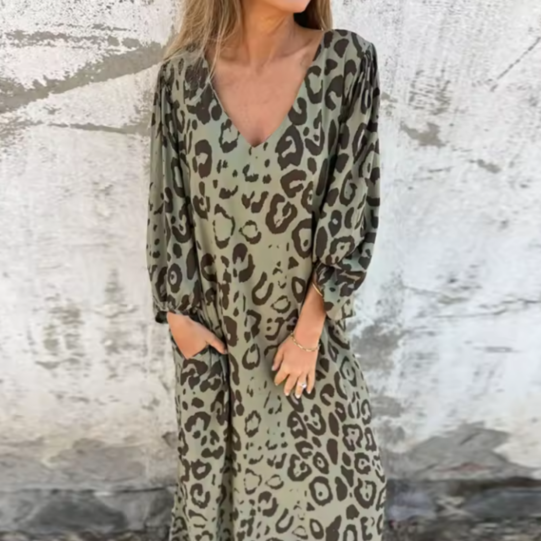 Caroline | Women's Summer Midi Leopard Print Dress