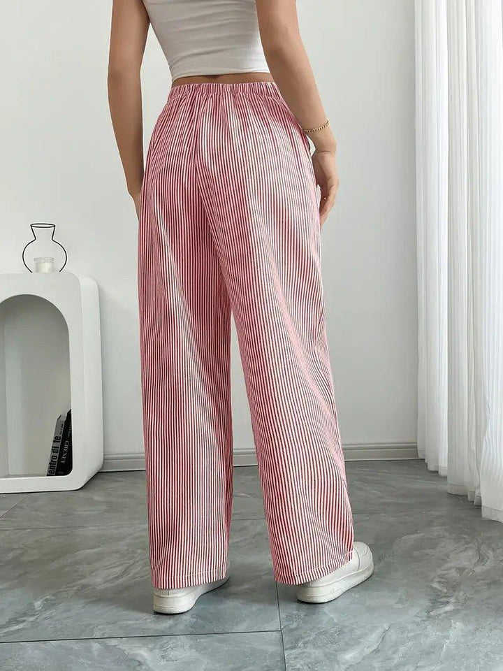 Charlotte | Linen Striped Wide Leg Pants Drawstring Waist Pockets