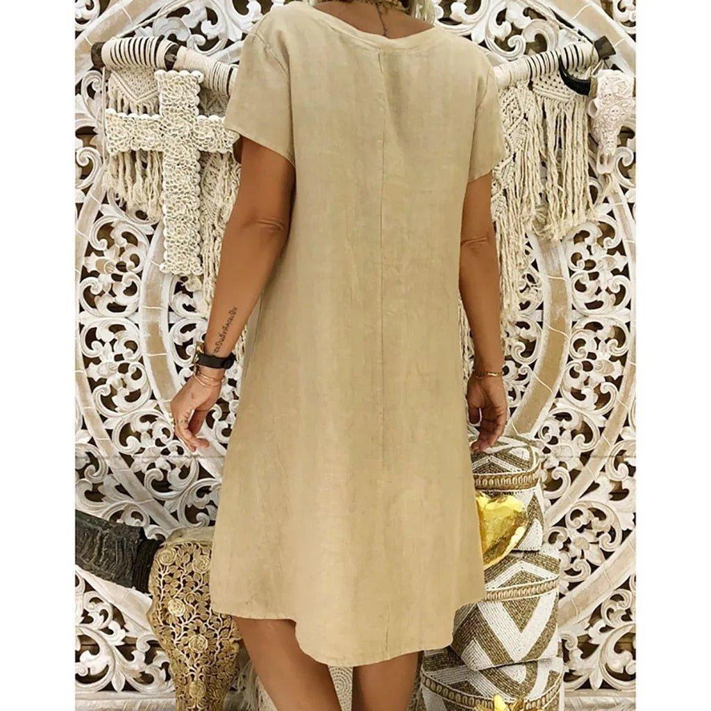 Charlotte | Linen V-Neck A-Line Mini Dress Short Sleeve Summer Casual