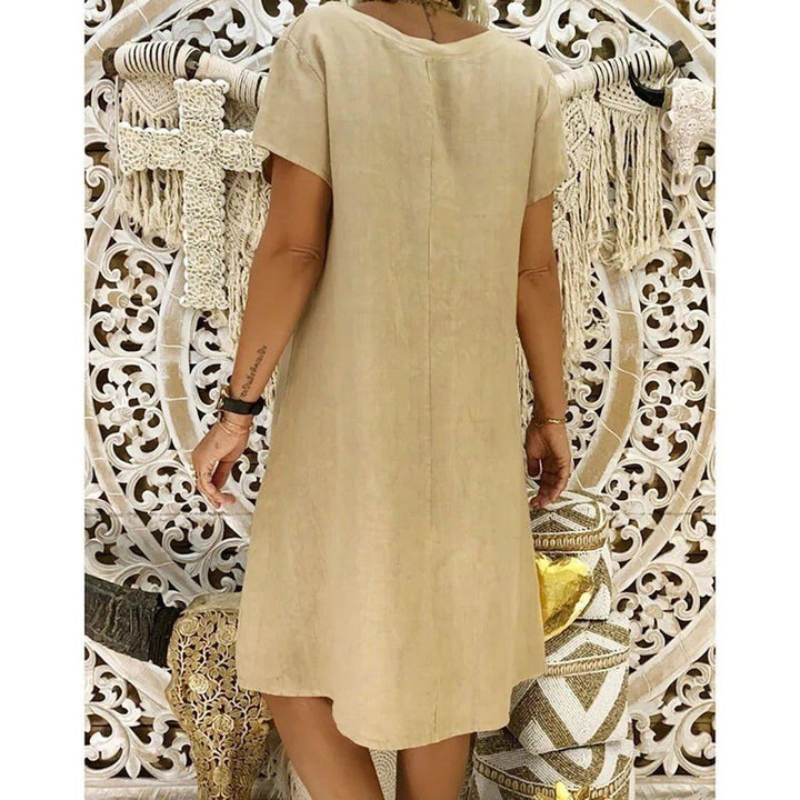 Charlotte | Linen V-Neck A-Line Mini Dress Short Sleeve Summer Casual