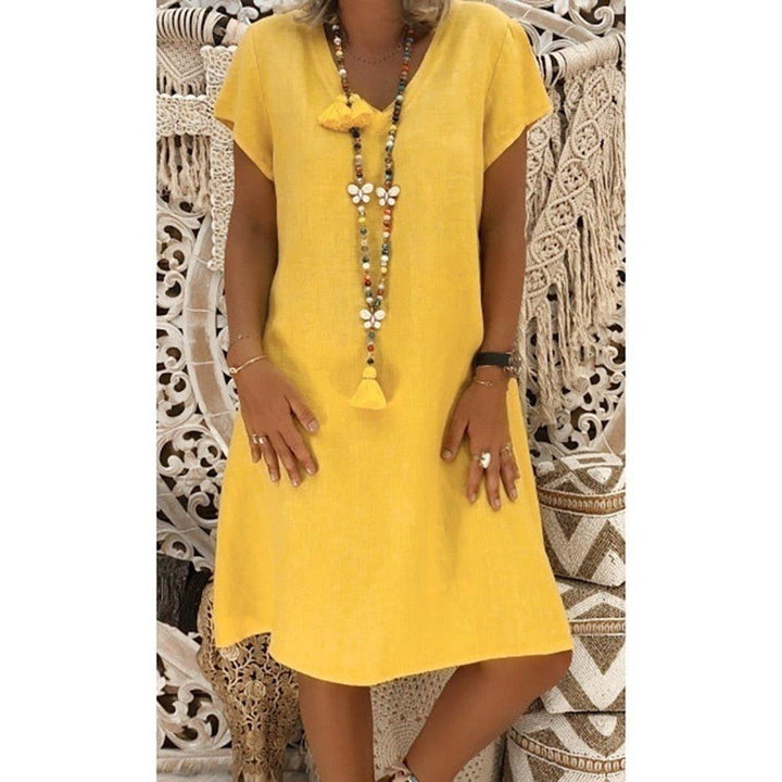 Charlotte | Linen V-Neck A-Line Mini Dress Short Sleeve Summer Casual